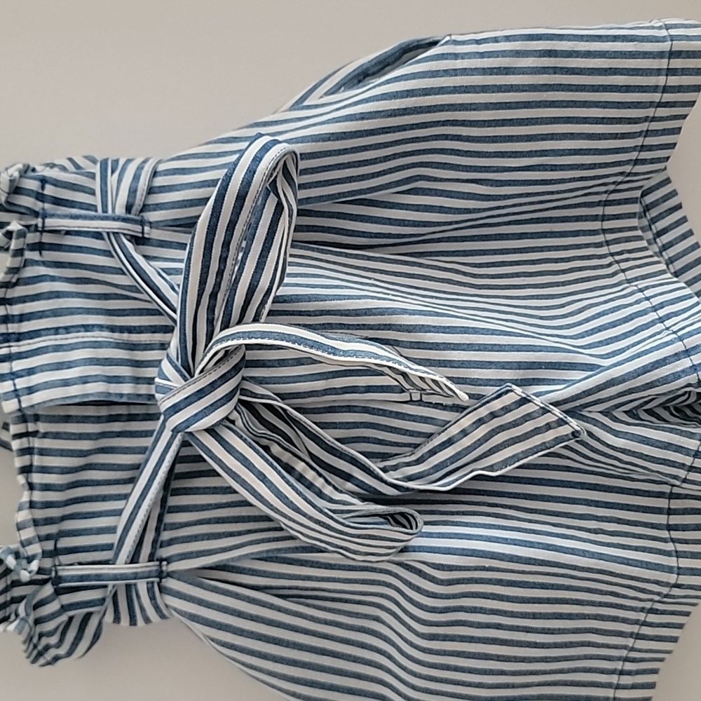 Kittenish Blue and White Striped Overall Shorts - Picture 3 of 6